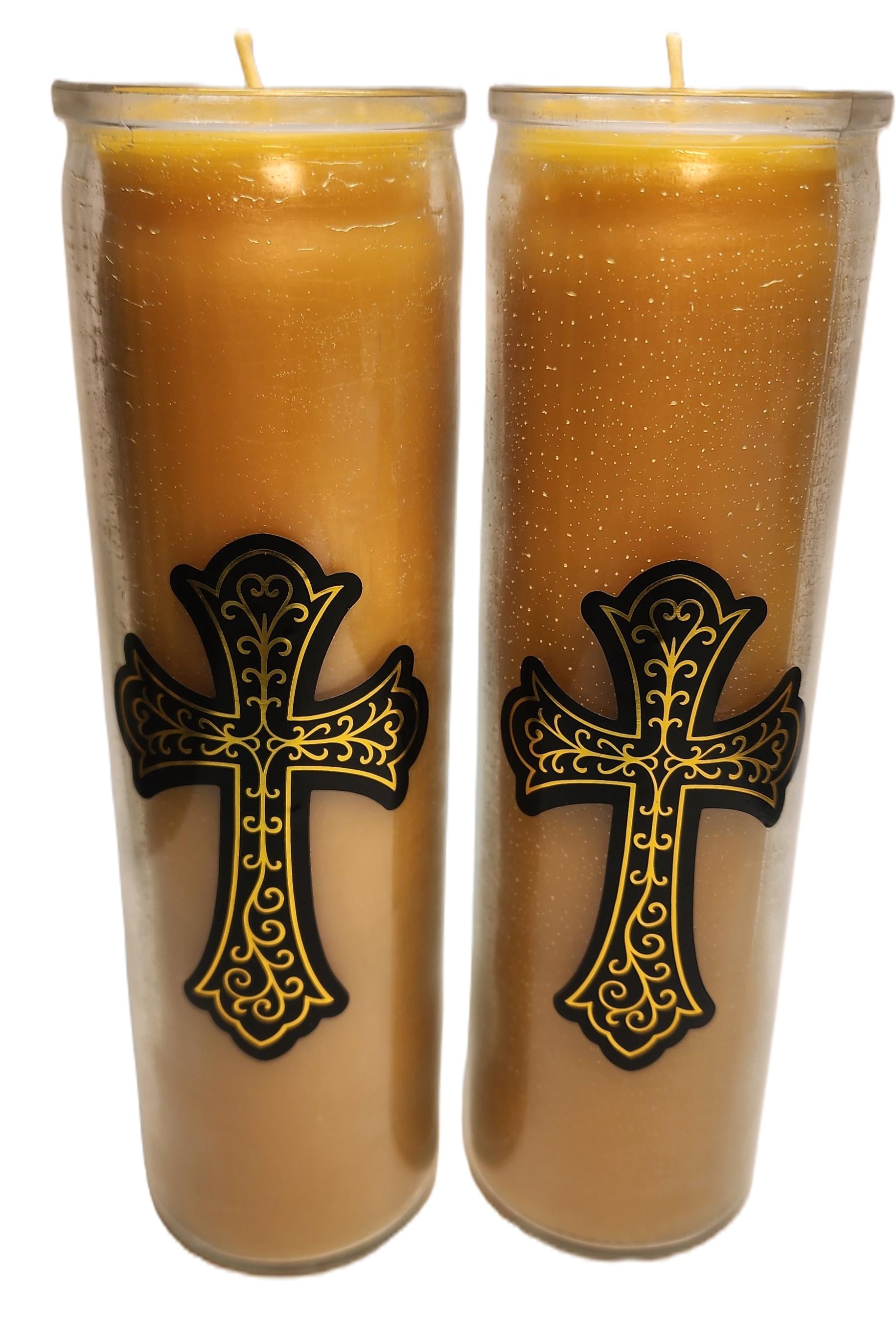 Pure Beeswax Devotional candle with Cross 8" Glass 100 hours burn time made in USA