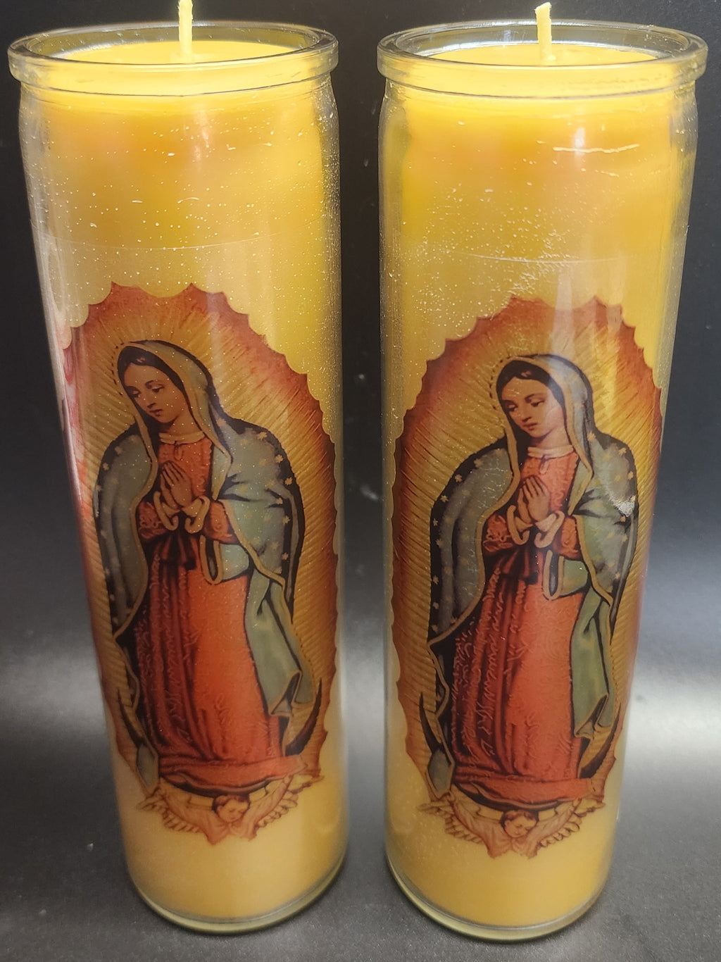 Our Lady of Guadalupe Pure Beeswax 8" Glass Candle