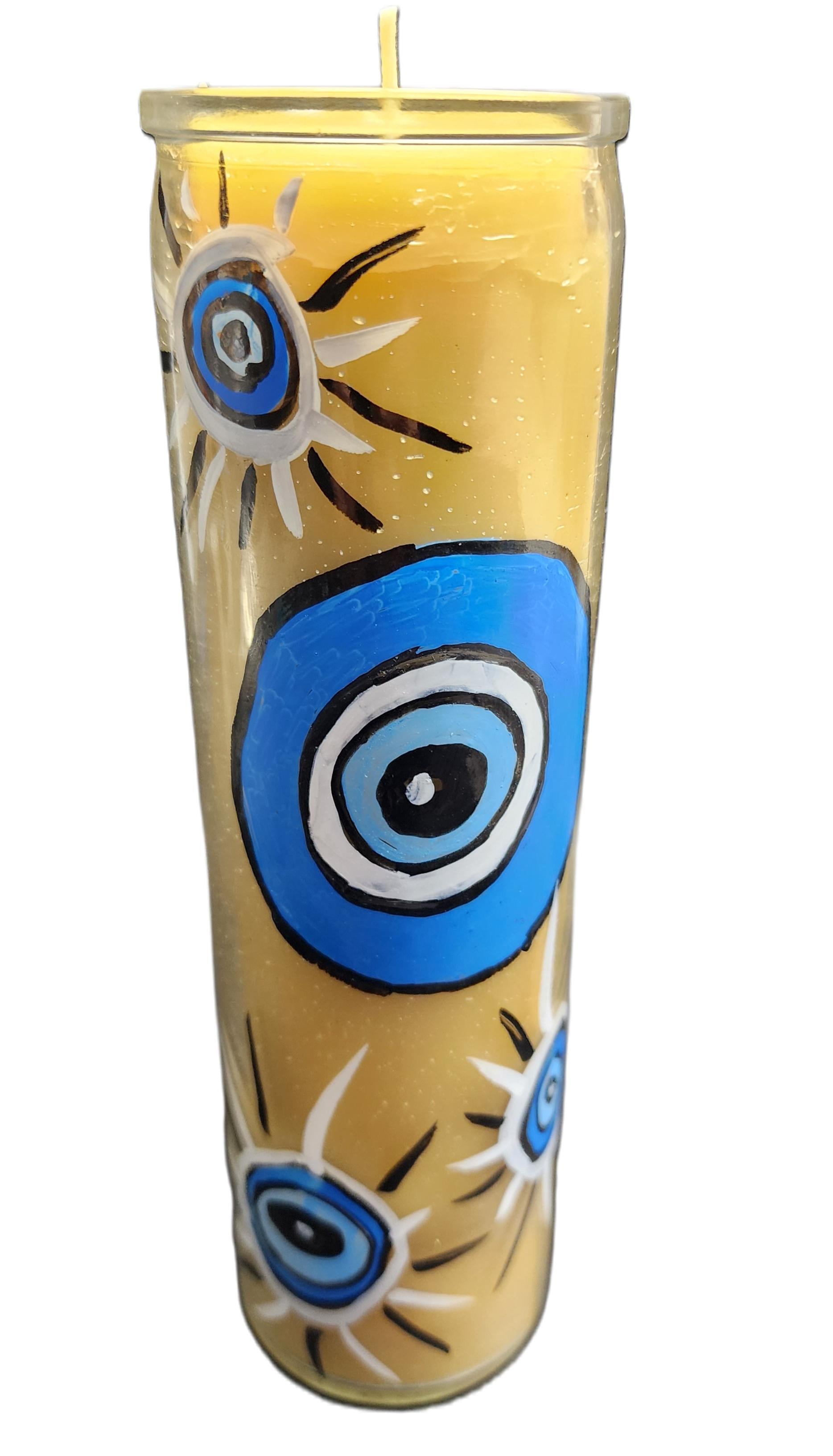 Evel eye protection candle hand painted, 2.25" wide x 8" Tall