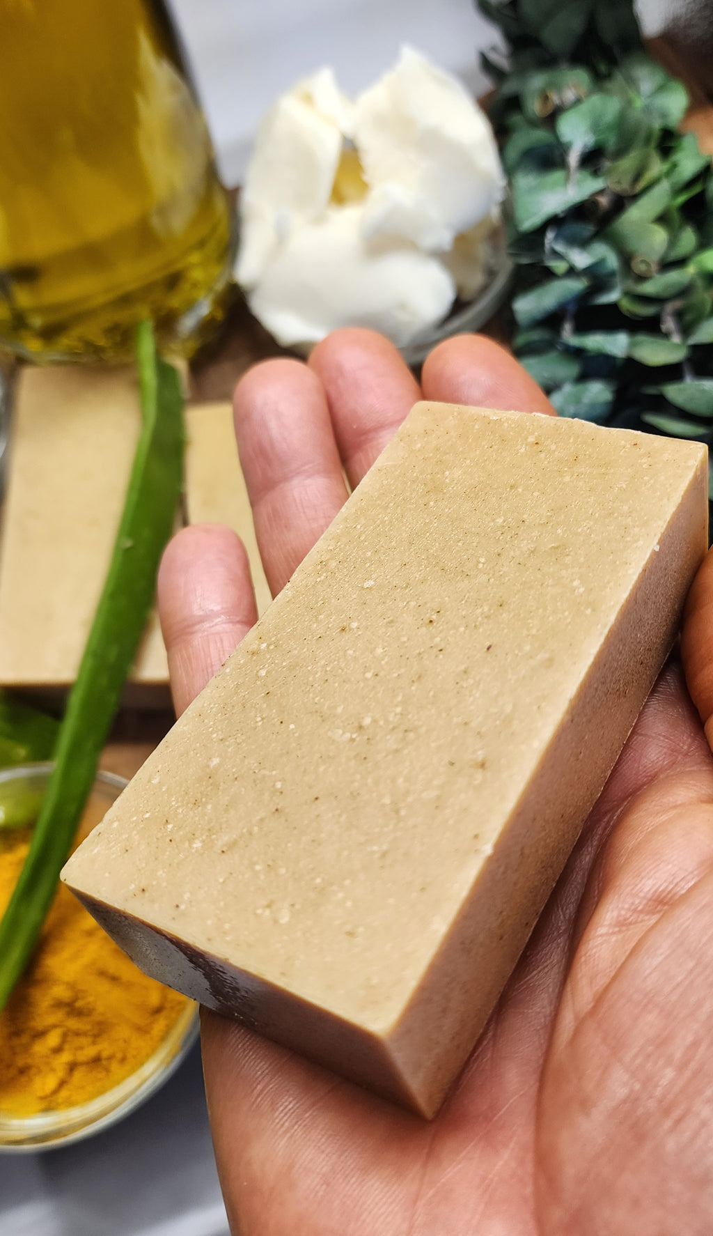 Aloe Vera Eucalyptus Turmeric soap Cold process with Shea Butter and Kaolin Clay Handmade Artisanal Bar 4.8 oz Natural vegan plant base soap