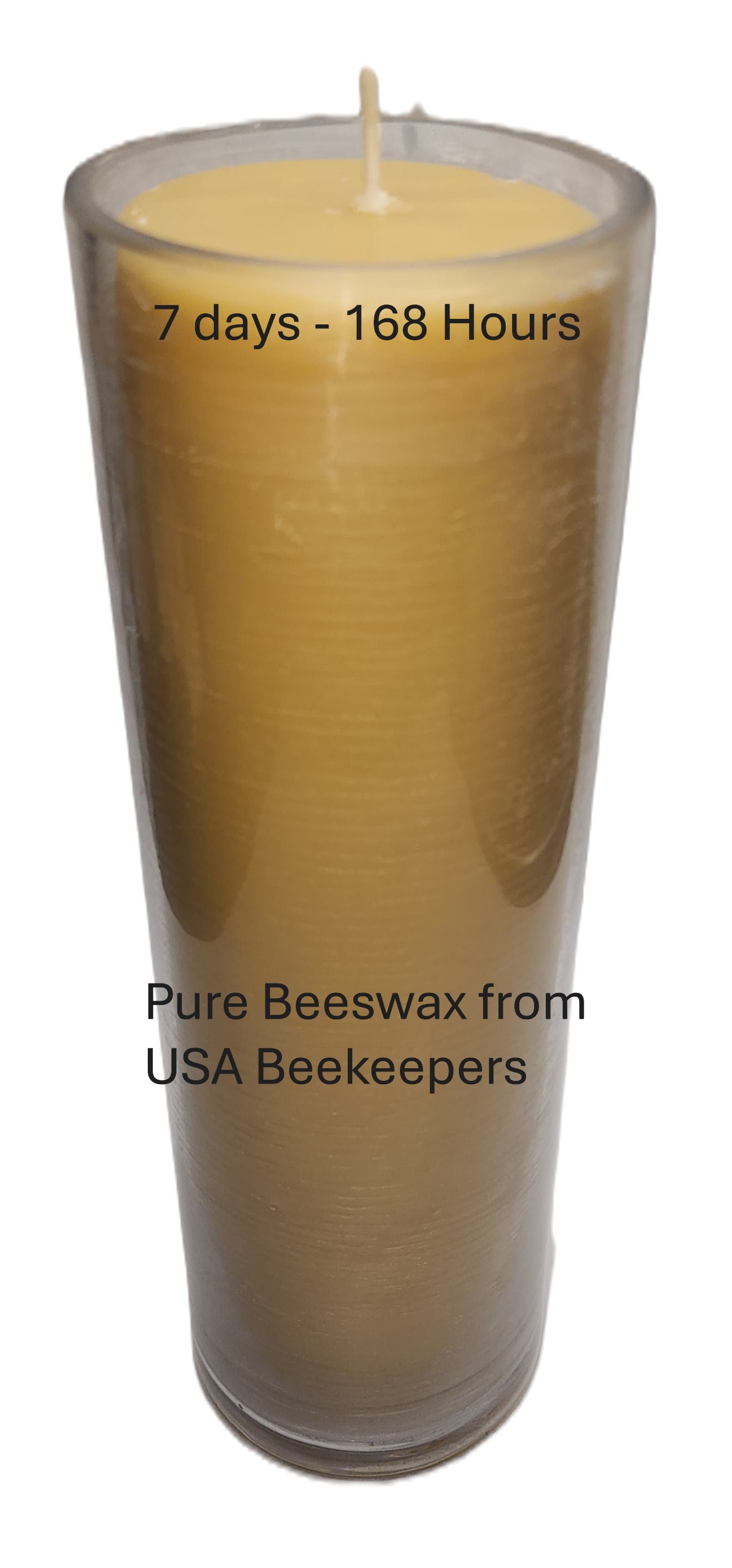 7 days (168 hours) Pure Beeswax Devotional candle in a Glass. 3" W x 10" H made in USA