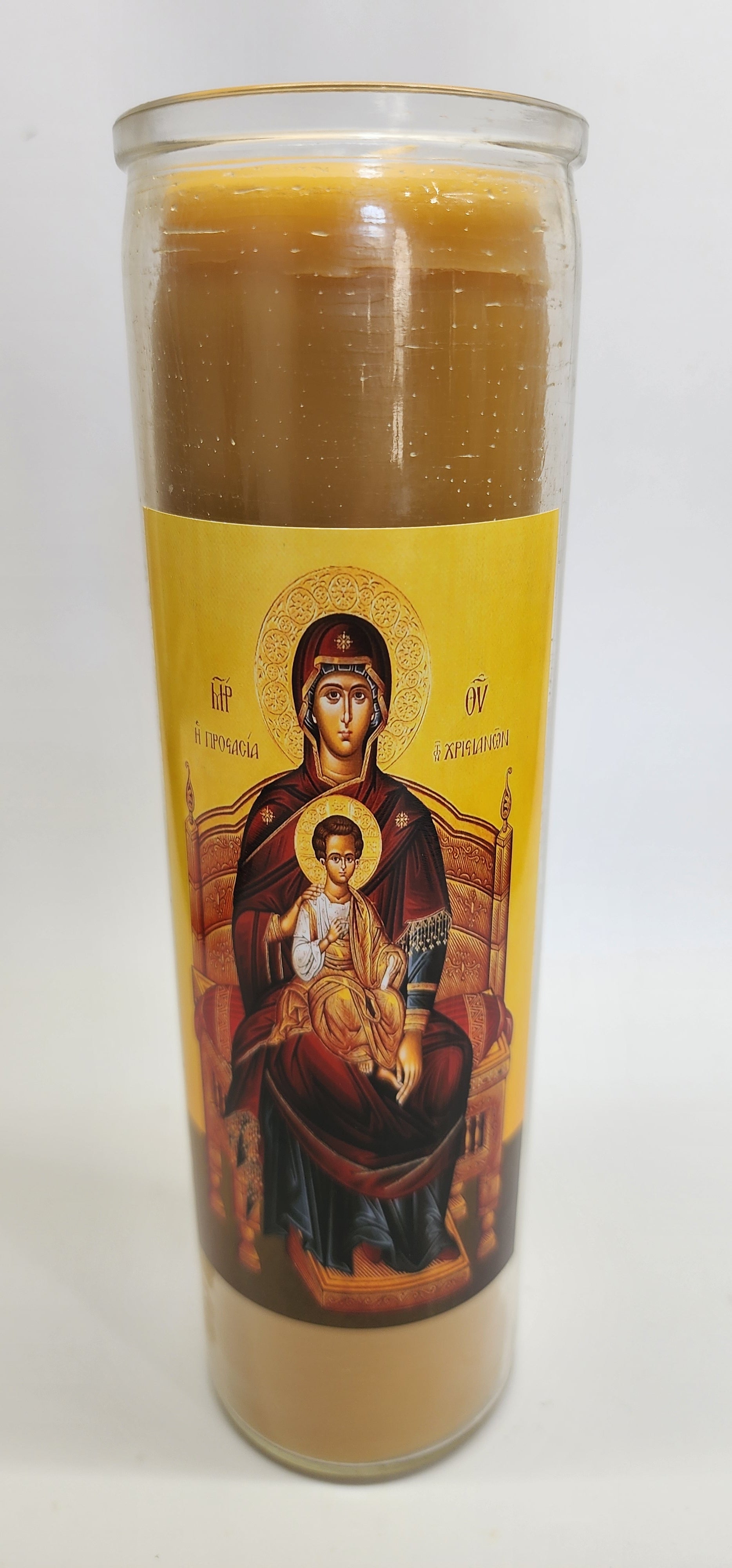 Mother of god Beeswax Panagia Theotokos Prayer Devotional Candle - 8 inch, 100 Hour Orthodox