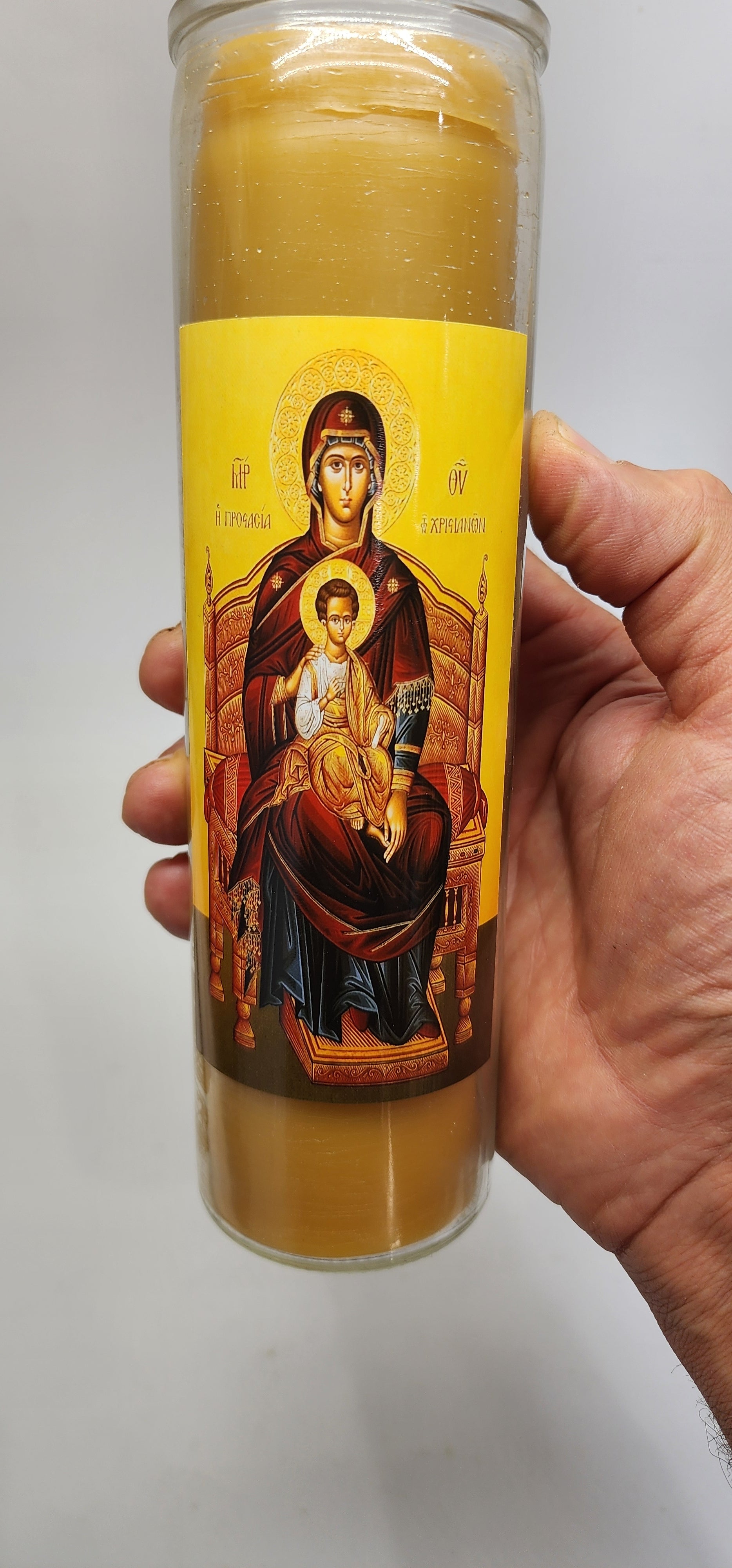Mother of god Beeswax Panagia Theotokos Prayer Devotional Candle - 8 inch, 100 Hour Orthodox