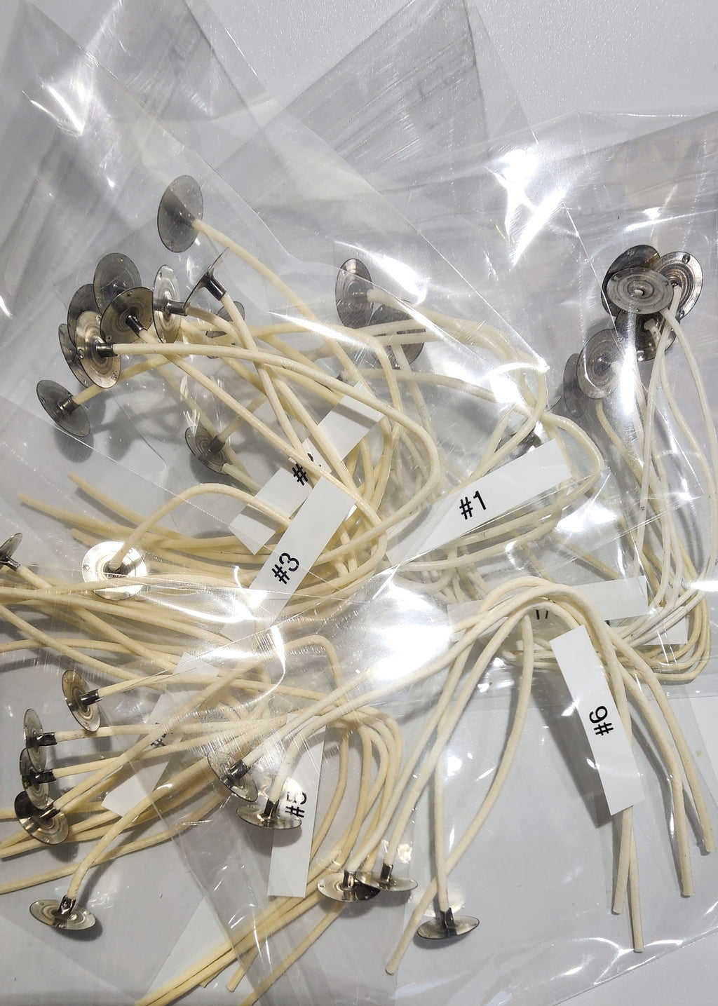 Sampler package Pre-Tabbed Cotton wicks square braided 9" Long