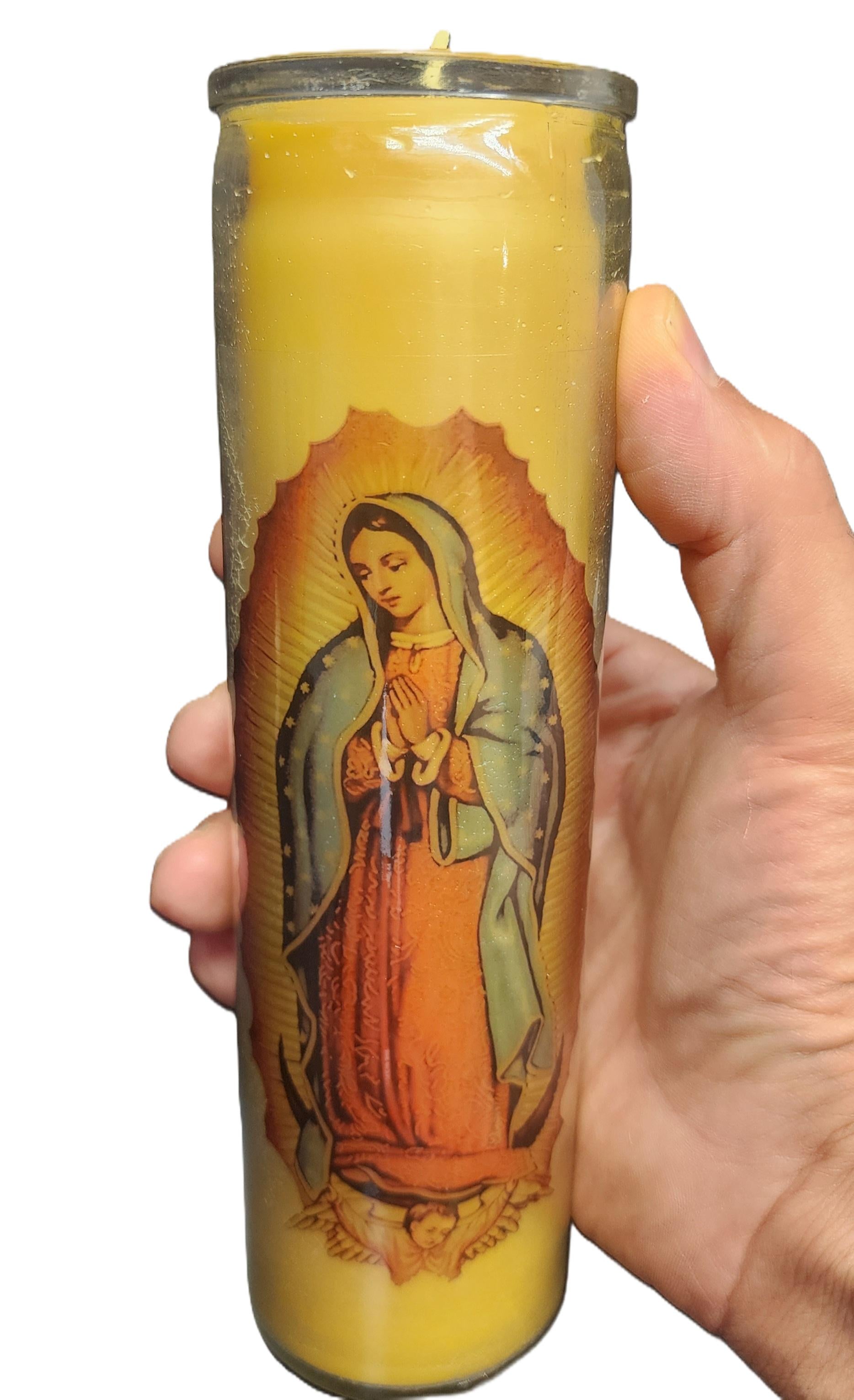 Our Lady of Guadalupe Pure Beeswax 8" Glass Candle