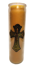 Pure Beeswax Devotional candle with Cross 8" Glass 100 hours burn time made in USA