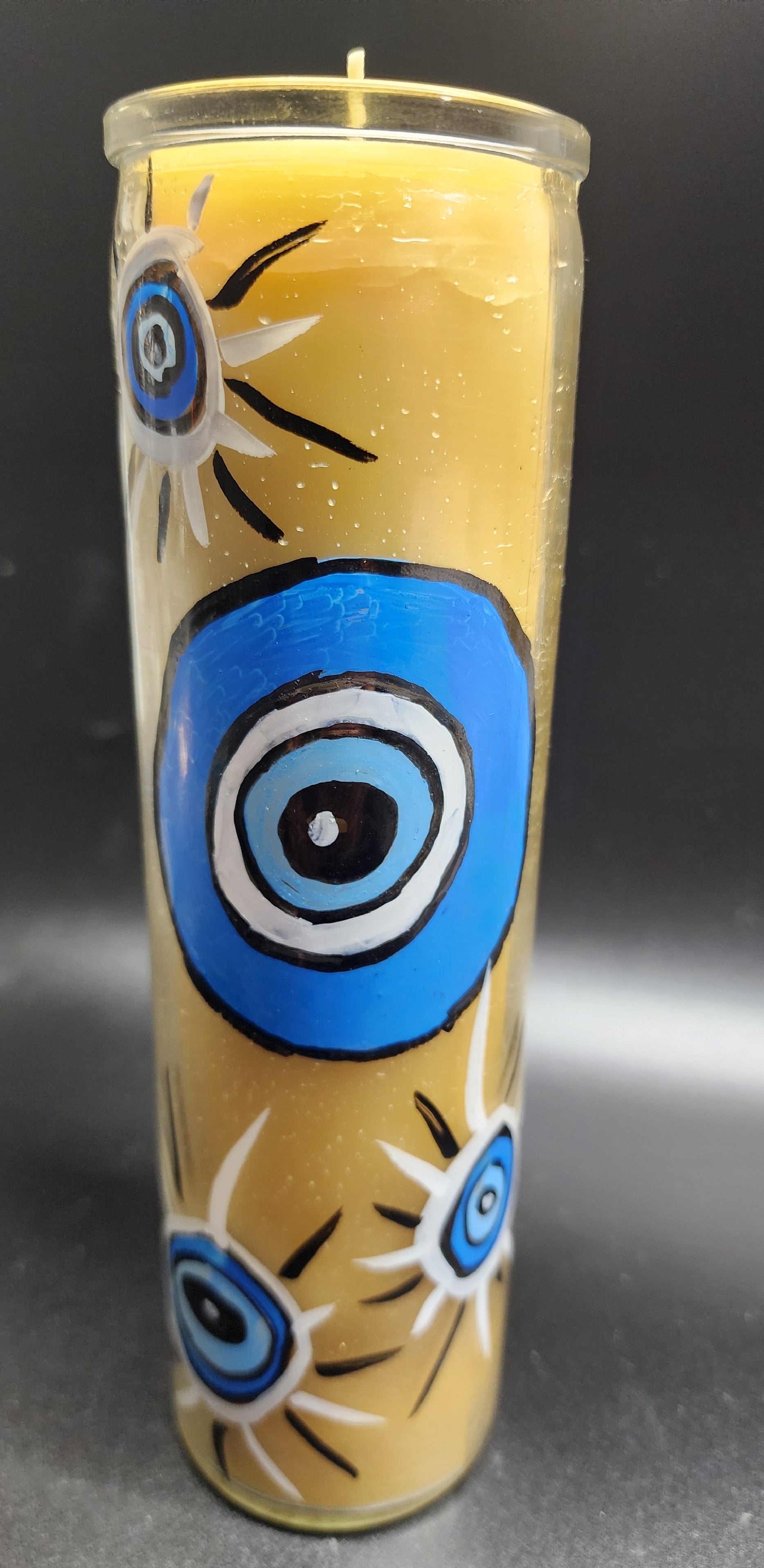 Evel eye protection candle hand painted, 2.25" wide x 8" Tall