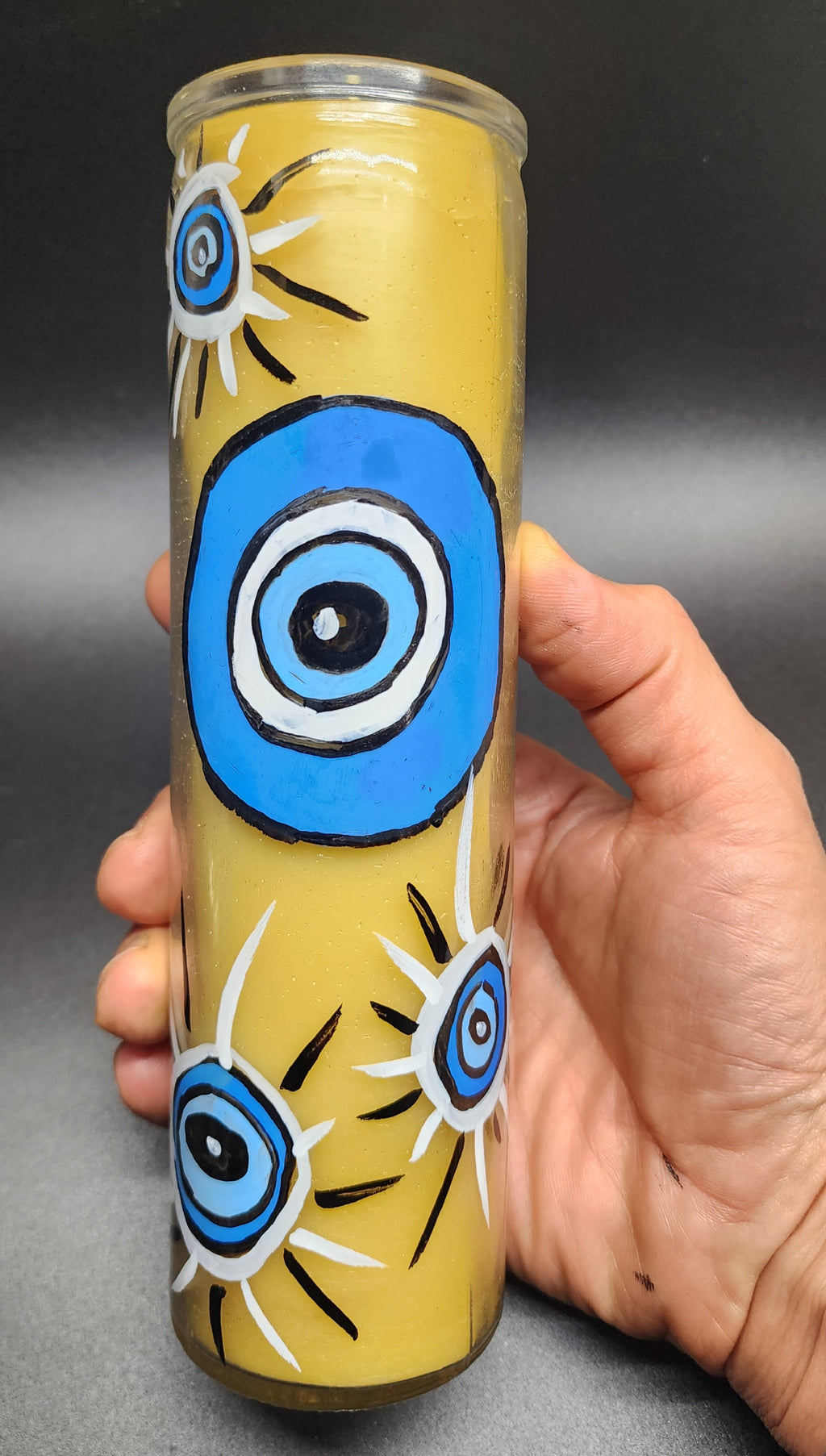 Evel eye protection candle hand painted, 2.25" wide x 8" Tall