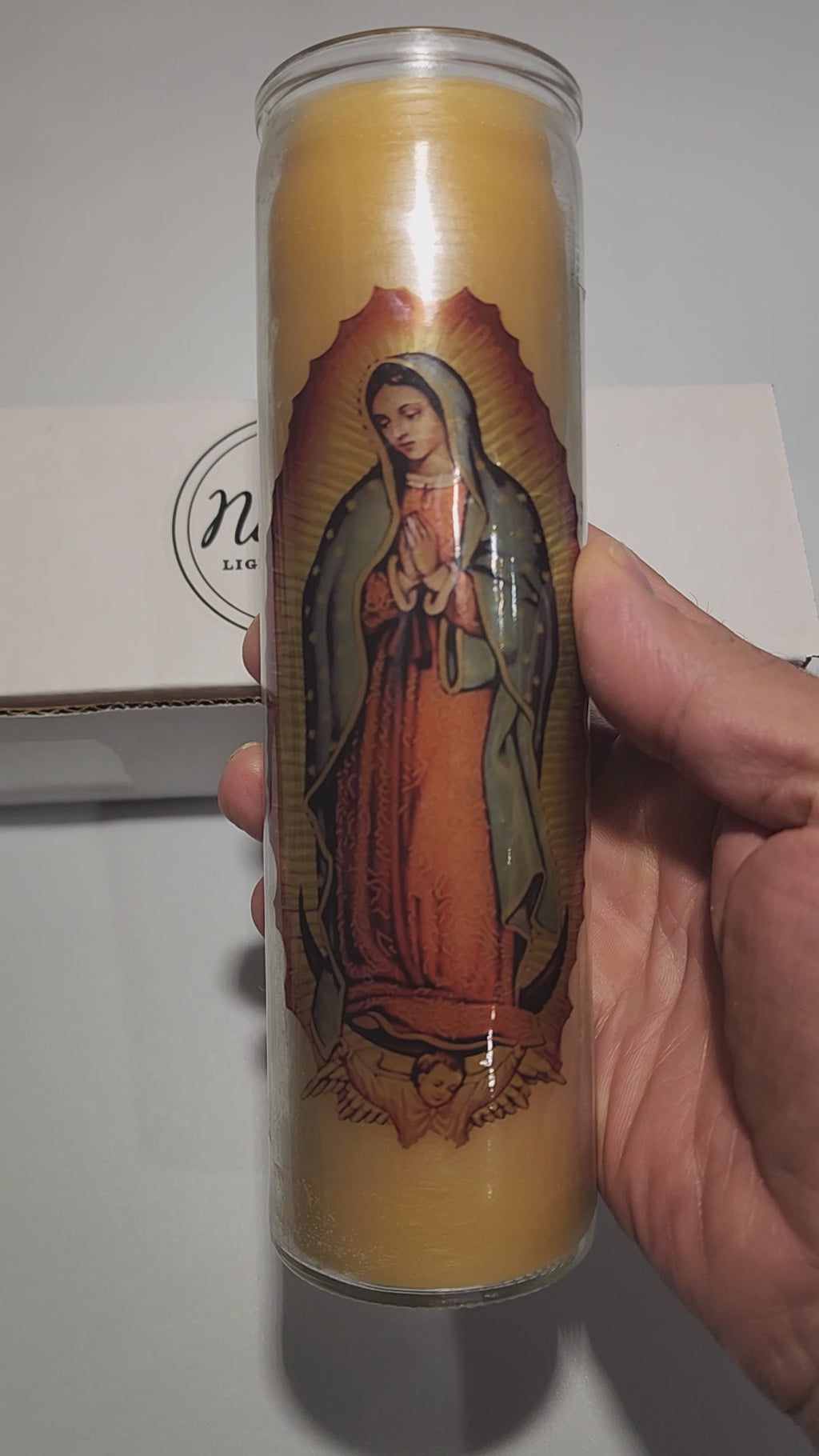 Our Lady of Guadalupe Pure Beeswax 8" Glass Candle