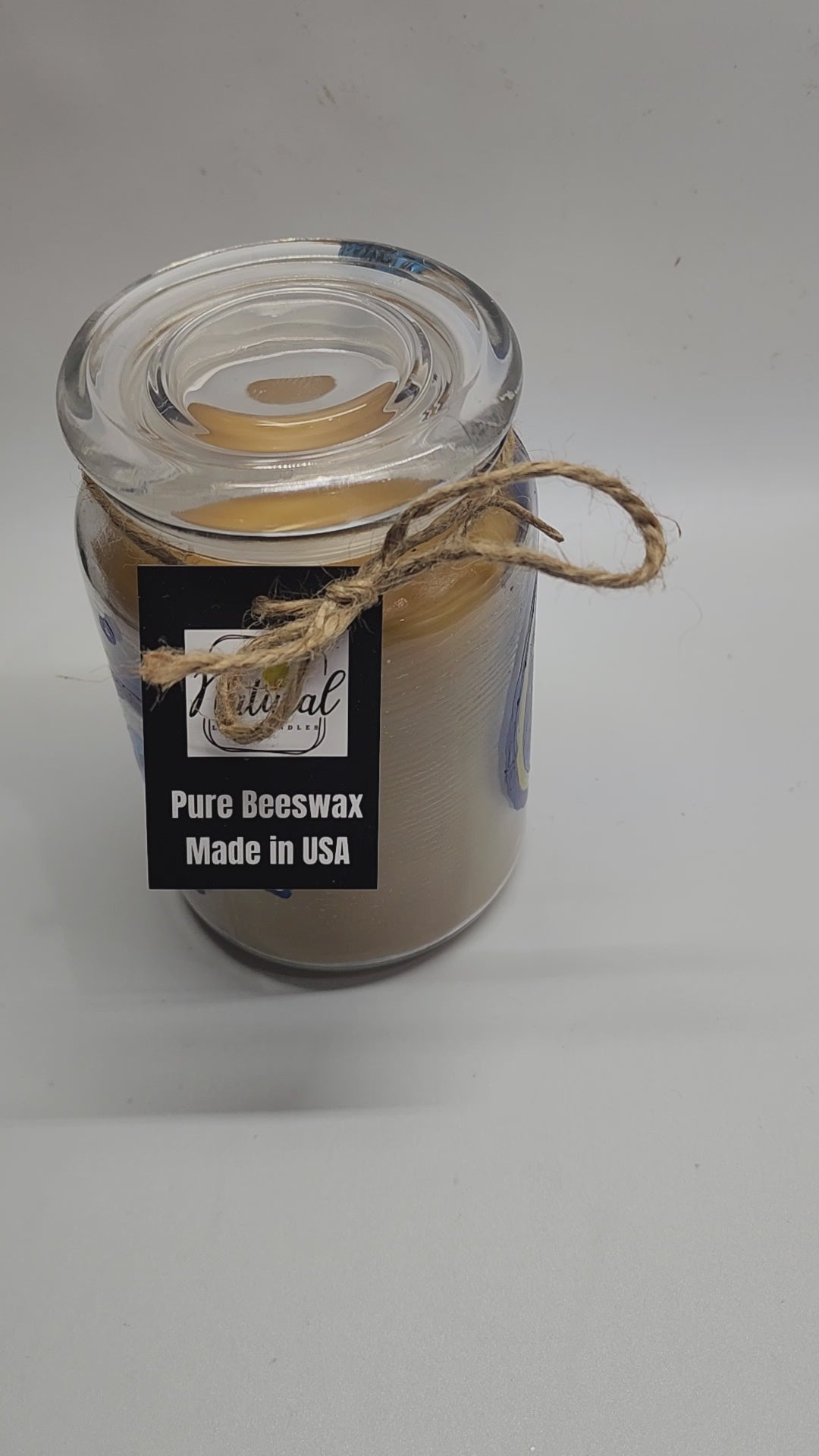 Evel eye protection candle hand painted, Very large beeswax candle 4" wide, heavy glass container