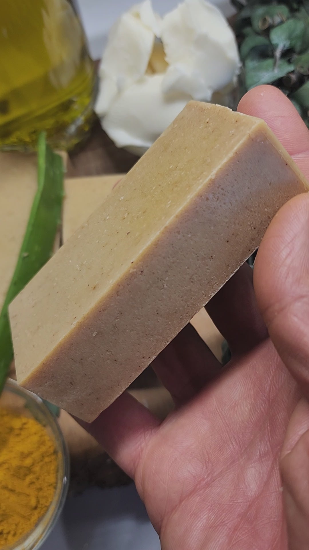Aloe Vera Eucalyptus Turmeric soap Cold process with Shea Butter and Kaolin Clay Handmade Artisanal Bar 4.8 oz Natural vegan plant base soap